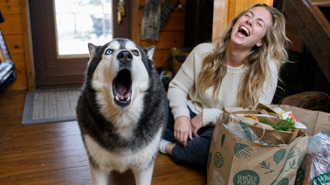 Luna doing her full husky scream after Luna came back from Costco
